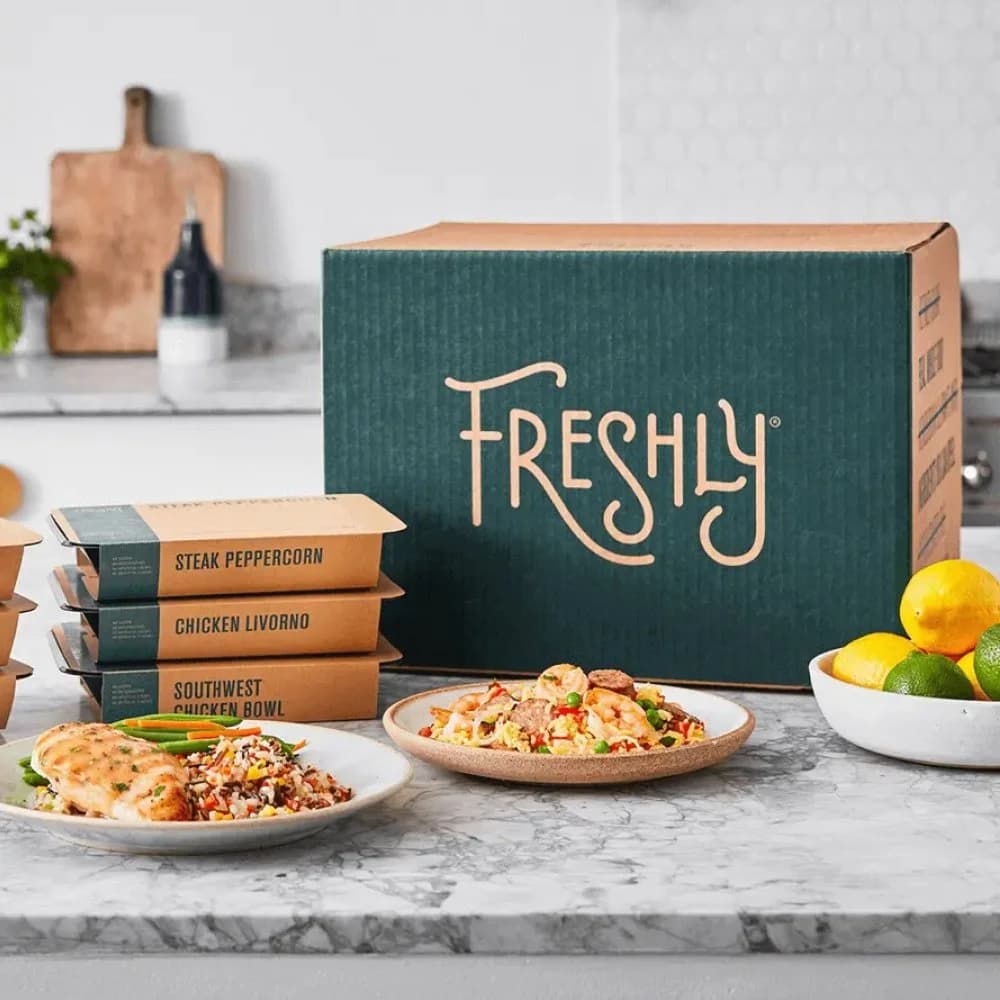 Freshly meals and packaging on a kitchen counter